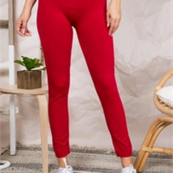 Red Fleece High Waisted Leggings - Picture 14 of 15